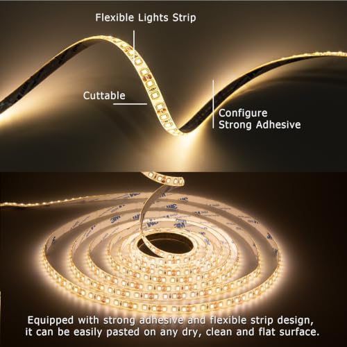Image of 50ft LED Strip Lights, Waterproof Dimmable Timer 12V 900 LEDs 3000K Indoor