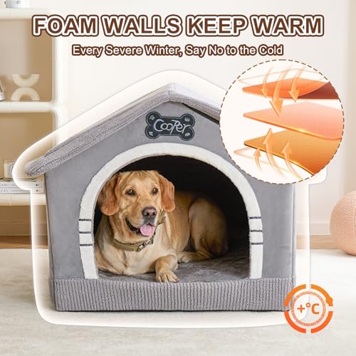 Jiupety Indoor Dog House with Frame, Large Dog Cave Bed, Insulated Cozy, Suitable for 60-100 lb, Jumbo (38"×30"×28"), Gray - Image 5