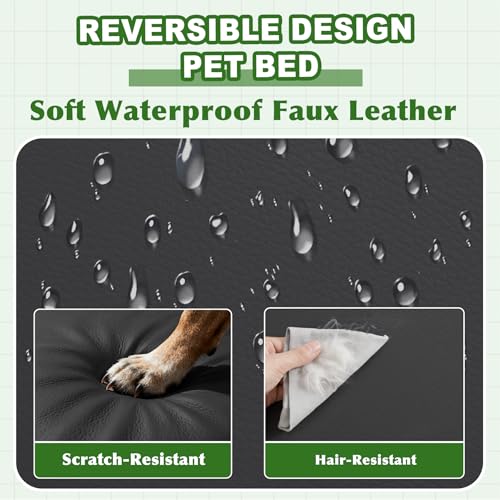 Image of XXXL Dog Bed Waterproof Washable Wipeable Leather Large Crate d 54 inch Black | Jumbo Outdoor Pet Bed Foam, Reversible Faux Leather Removable Cover, Durable Anti-Slip Kennel Pad 53 inchx36 inch