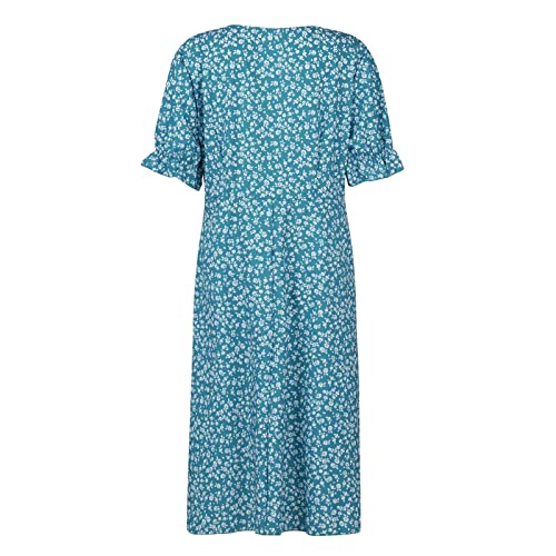 Floral Dresses For Women 2023 Elegant Fitted V-Neck Midi Dress Summer Button Up Ruffle Sleeve Pencil Dress Prom Party,Ladies Wedding Guest Date Night Empire Waist Long Dress(A-Blue,Medium) #TOP4