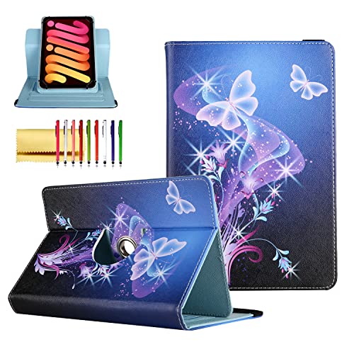 Universal Case for 7.5-8.5 Inch Tablet, Techcircle 360° Rotating Stand Folio Cover Elastic Strap Protective Case for Samsung 8.0' 8.4' 8.7', LG G Pad 8.0 8.3 & More 8 Inch Tablet, Purple Butterflies