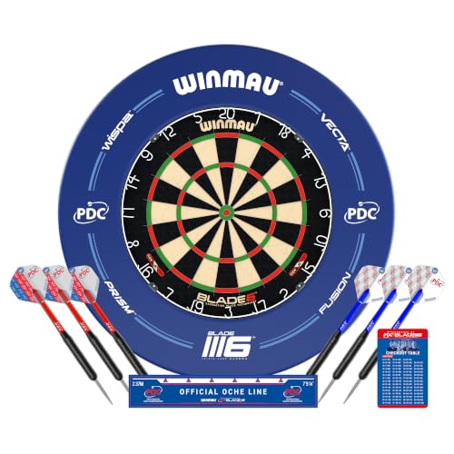 WINMAU PDC Blade 6 Dartboard Surround Set - Professional Darts Accessories - Includes Blade 6 Dart board Surround 2 Sets of Precision Darts & more