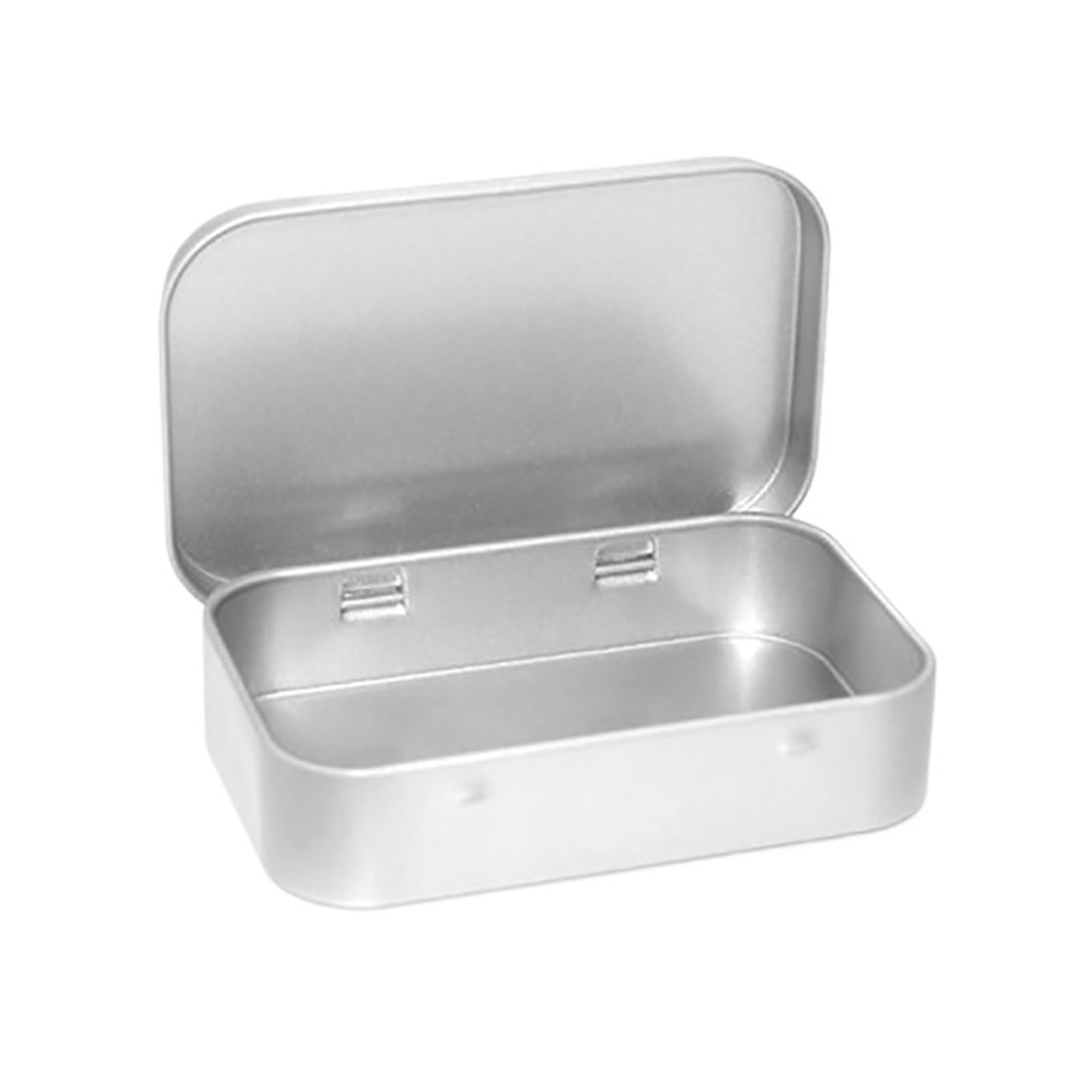 LuoAXINN Metal Tins with Lids 10Pcs Metal Rectangular Empty Mini Tin Box Tinplate Push Candy Pill Cases Bins Jar Hinged Containers Small Organizer Storage(Silver)