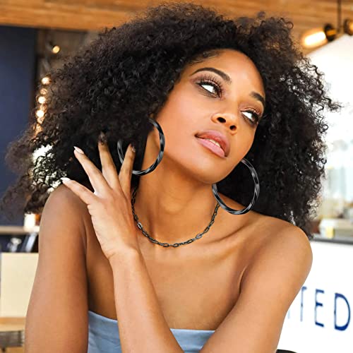 Black Hoop Earrings For Teen Girls,Black Gun Plated Chunky 60Mm Large/Big Hoop Earrings For Women, Dainty Minimalist Open Endless Hoops Earrings For Women Gift #TOP2