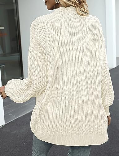 Women's Balloon Sleeve Cardigan Sweater Long Trendy V-Neck Long Sleeve Chunky Knit Coat4