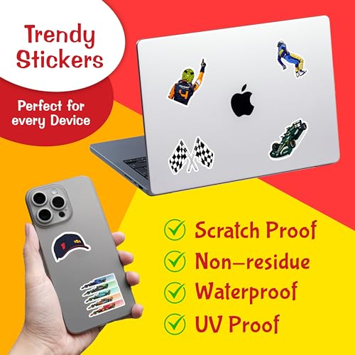 Image of CodersParadise - Pack of 120 F1 Formula One Racing Vinyl Stickers for Laptop, Journal, Diary, Guitar, Mobile Case - Waterproof Residue Free Multicolor Stickers - 3 Inches for Metal, Glass