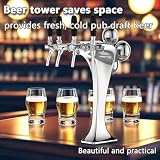 WYJRO 4 krany, wieża ze stali nierdzewnej, kegerator rurowy, z etykietami LED na piwo, powierzchnia galwanizowana (złoto/srebro),Silver