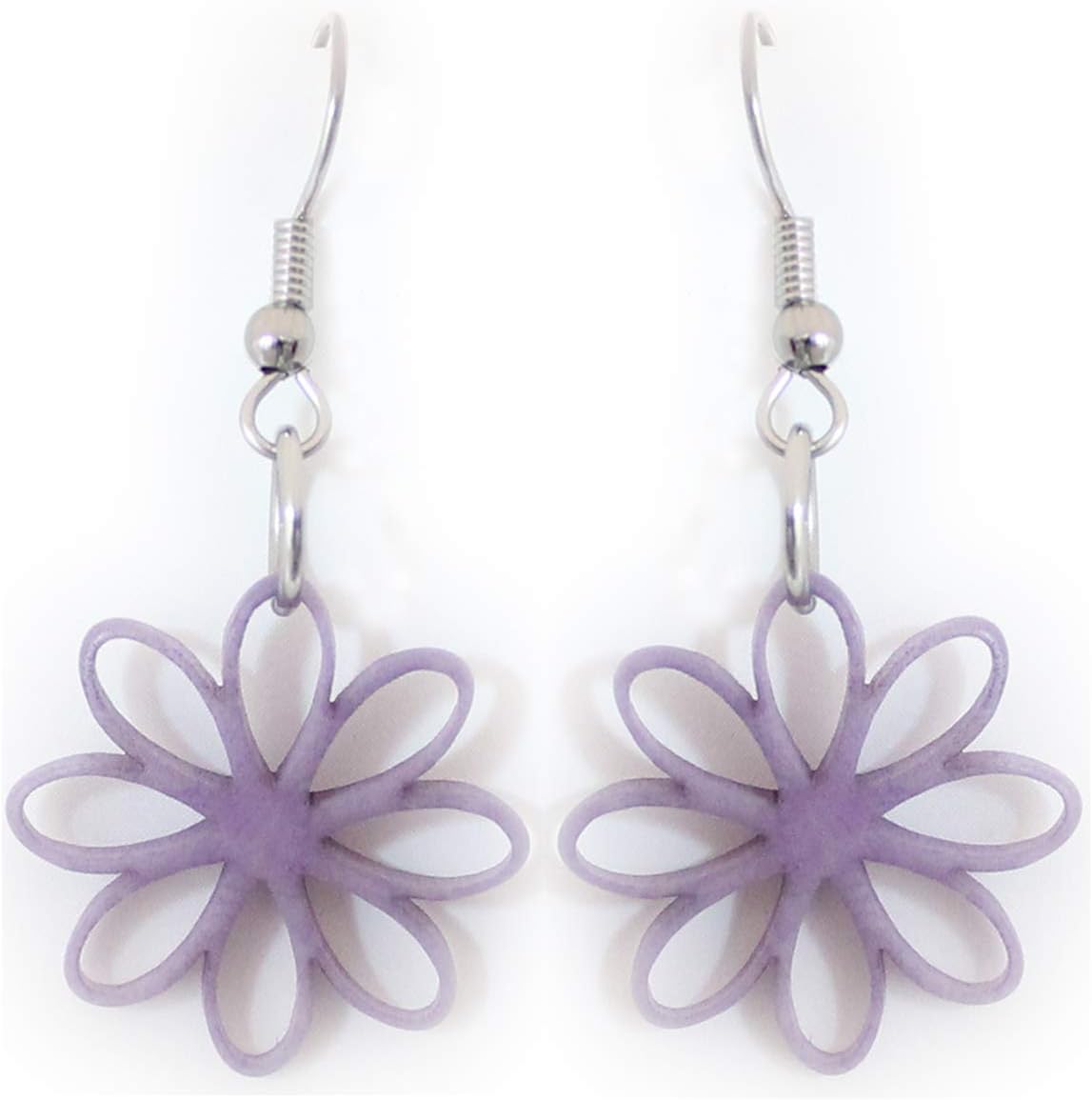 Tagua Earrings Flowers in Lilac Handmade Fairtrade, Lightweight by Florama Natural Jewelry