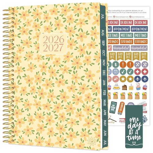 bloom daily planners 2026-2027 Planner - Academic Year (July 2026 - July 2027) Monthly & Weekly Soft Cover Planner for Women - 13 Month Agenda Book with Stickers - 5.5 x 8.25 - Butter Yellow Daisies