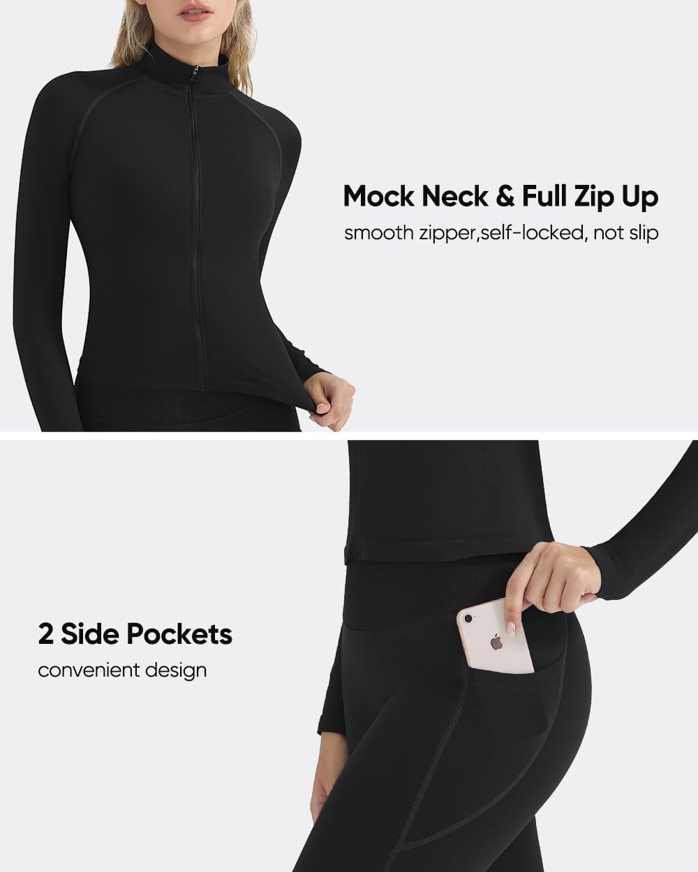 OMKAGI Workout Sets for Women Booty Leggings Matching Zipup Jacket Gym Outfits with Pockets - Image 3