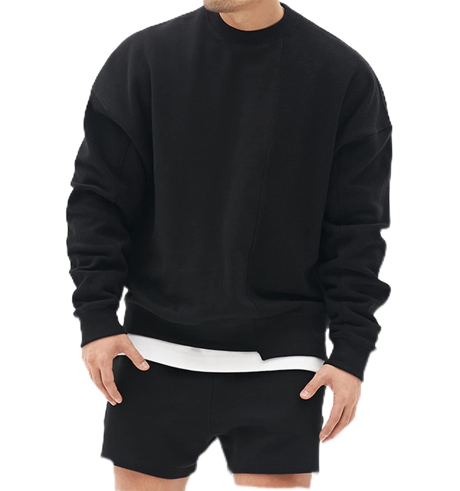 ComilakaMens Sweatshirts Casual Patchwork Crew Neck Sweatshirt Terry Sweatshirt Long Sleeve Lightweight Pullover Tops