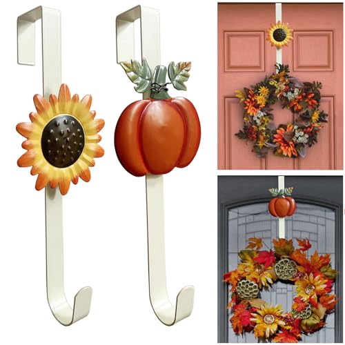 WKHOMEDECO 2 Pack Fall Wreath Door Hanger with Pumpkin & Sunflower,...