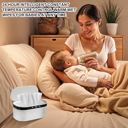Suevut Feuchttuch Wärmer, 3 Heizstufen & Konstanttemperatur 10W USB Wipes Warmer mit LED-Nachtlicht Schnellheizung, USB Baby Wischtuchwärmer für Auto, Babyzimmer, Reisen
