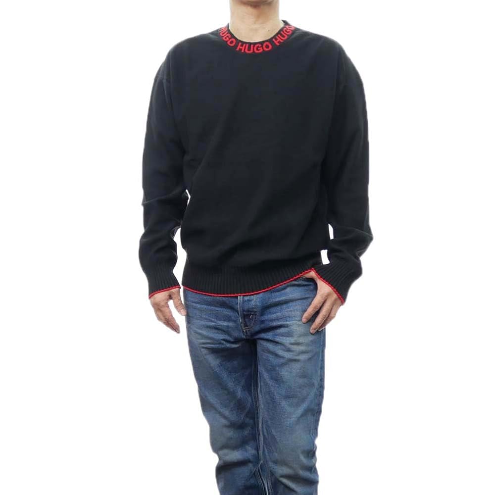 HUGO BOSS ネイビー セーター XXXL BOSS - Cotton sweater with mixed structures - Dark Blue