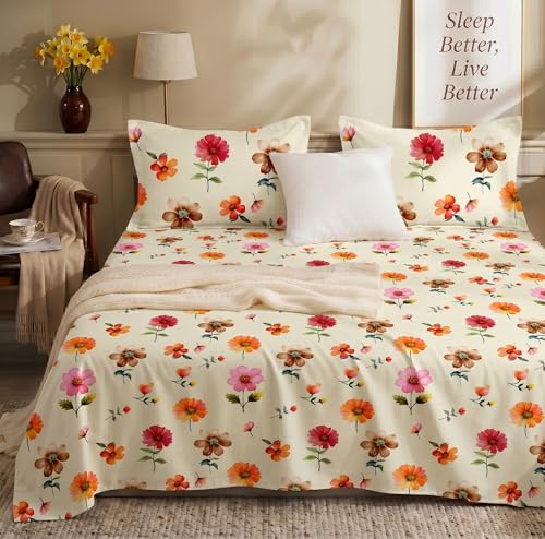 Image of SANMARINO 300TC Cloud Cotton King Size Bedsheet with 2 Pillow Covers | Super Soft & Breathable | Luxury Floral Pixel Bloom Digital Print Bedding Set | 228x254 cm | Peach Blossom Peach Pink