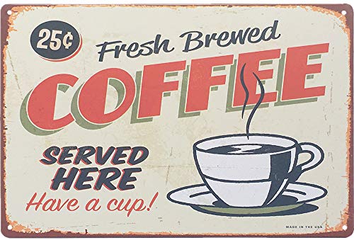 UNIQUELOVER Coffee Bar Accessories, Fresh Brewed Coffee Served Here Vintage Kitchen Decor and Accessories 8 X 12 Inches, Small