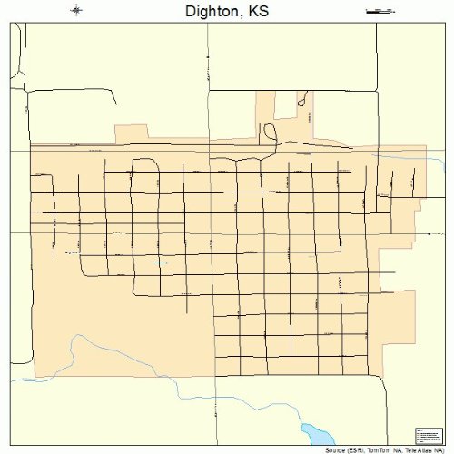 Large Street & Road Map of Dighton, Kansas KS Printed poster size