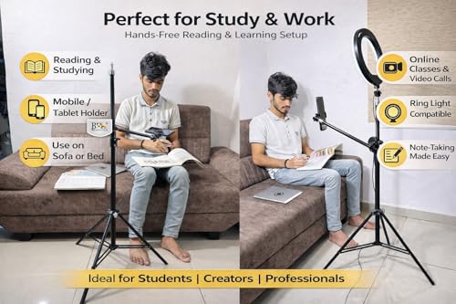 Image of Brolaviya 360-Degree Tripod with Middle Telescopic Crossbar Long arm Stick, 190cm top Height, for Photography & Videography, Ideal for Live Streaming, Overhead Tripod Stand with Mobile Bracket