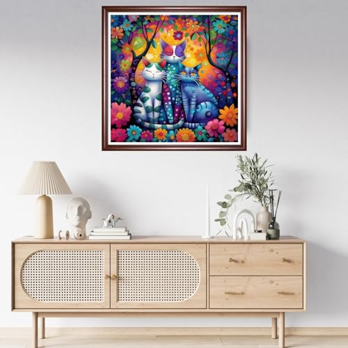 Image of Findvoor Stamped Cross Stitch Kits for Beginner Embroidery Kits for Beginners Adults DIY 11CT Cross Stitch Patterns Needlepoint Kits Crossstitching Kits-Colorful Tree Cat 18x18 inch