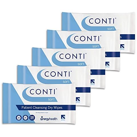 Synergy Health 5 Packs of 100 Conti Soft Large Dry Patient Cleansing Wipes Cover