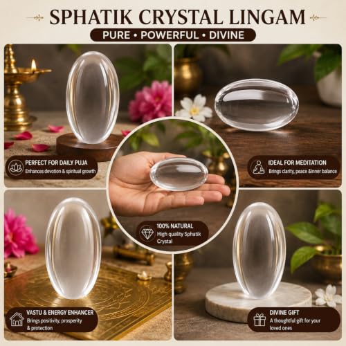 Image of Certified Original Sphatik Lingam (30-40g) | AAA Grade Clear Quartz Crystal Spatika Shivling with Ganga Jal | Crystal Shivling for Sawan, Shravan, Rudrabhishek, Puja, Home Temple & Meditation