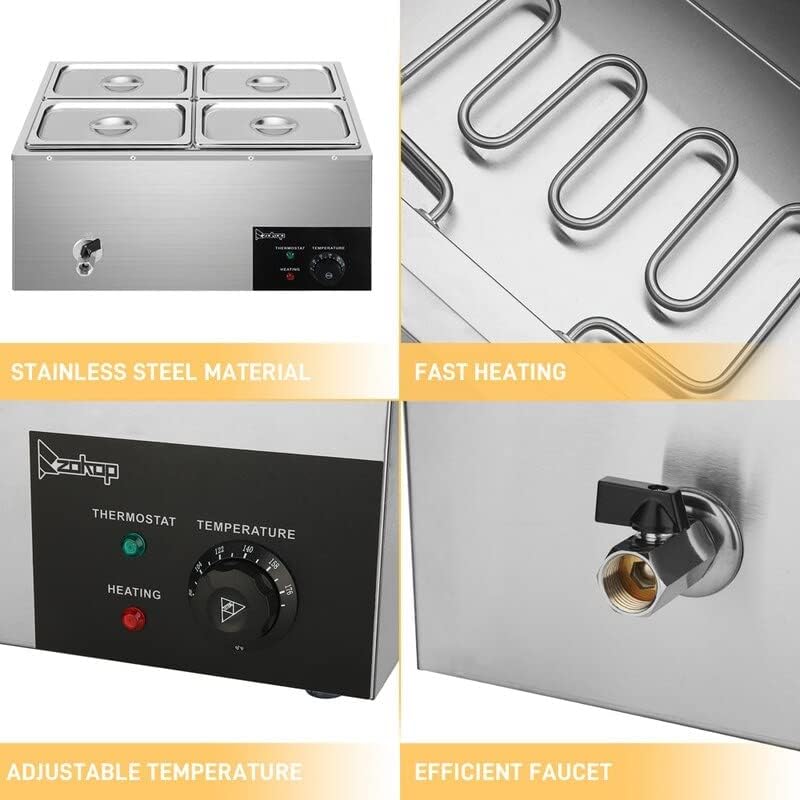 20qt Stainless Steel Four Plates Heating Food Warmer Auto Shut Off