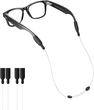 Sunglasses Strap for Meta RayBan Glasses, Thick Temples-No Tail Adjustable Glasses Straps Cords Eyewear, Eye Glasses Holders Around Neck for Men Women Kids-String for Sports2pcs Clear 20IN