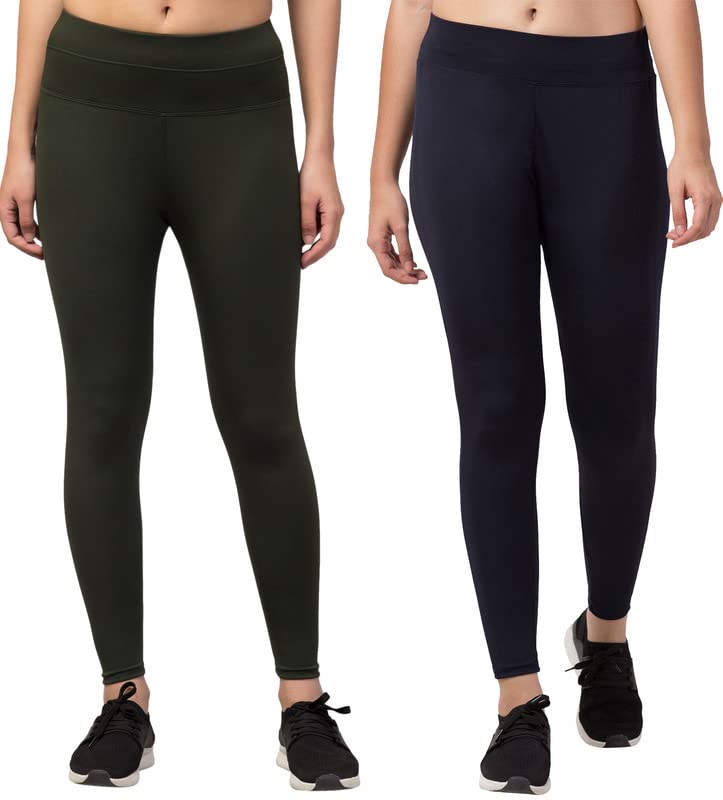 Image of BLUECON Gym wear Leggings Ankle Length Workout Pants | Stretchable Tights | Mid Waist Sports Fitness Yoga Track Pants for Girls & Women (Pack of 2)