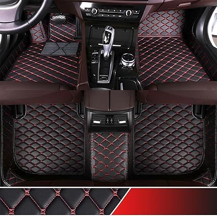 Image of 7D Premium Leatherette Car Foot Mat| Luxurious & Elegant Look | 100% Waterproof and Dust Proof | Custom Fitted 7D Car Floor Tray Mat for VinFast VF7 2026 (Black with Red)