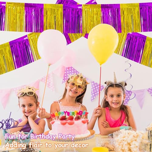 Image of 4 Packs Total 39 Ft Graduation Parade Floats for Trailer Car, Purple Gold Foil Fringe Garland Tinsel Streamers Banner Table Skirts for Graduation Homecoming Birthday Party (Purple Gold)