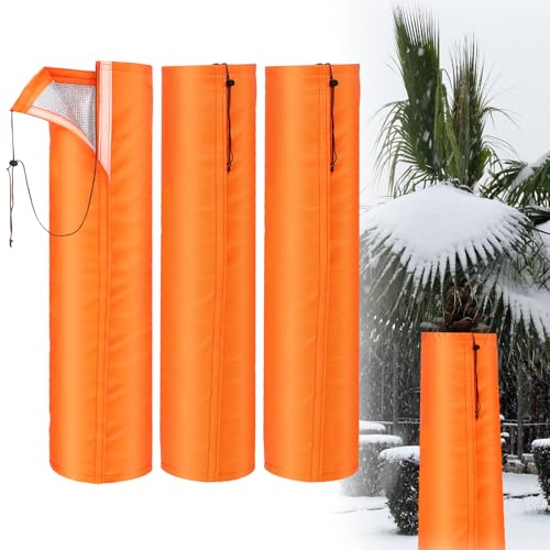 Ribbonlic 3 Pack Winter Palm Tree Protectors 3 Layer Winter Tree Cover Freeze Protection Trees Root Self Adhesive Plant Trunk Insulation Cover with Drawstring for Garden Outdoor Cold Weather(12 Inch)