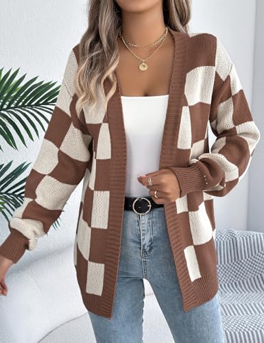 IDEALSANXUN Womens Checkered Cardigan Sweaters Fall Winter Casual Oversized Knit Jacket4