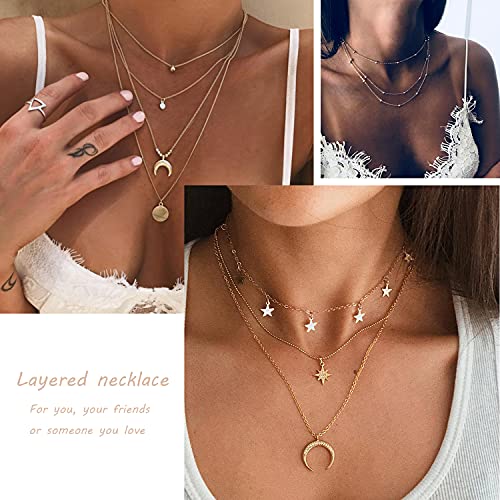 RINHOO FRIENDSHIP 4-6Pcs Multiple Layered Necklaces for Women Choker Necklace with Moon Star Coin Gold Sliver Chain Necklace Jewelry for Women3