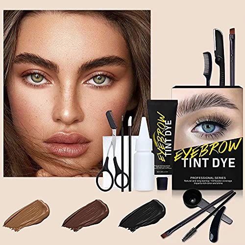 Upgrade Eyebrow Dye Kit,Professional Eyebrow Color Tint Kit, Brow Dye Cream For Eyebrow Lash Tinting Dye Cream Lasting Instant Colour Semi Permanent Eyebrow Dye Kit Tint,with Brush Makeup Tools