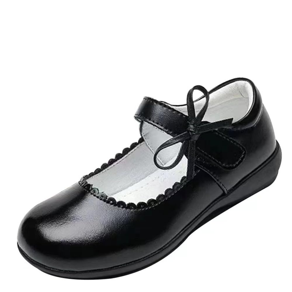 Babyzone Black Leather Flat Shoes for Girls,Mary Jane School Uniform Shoes