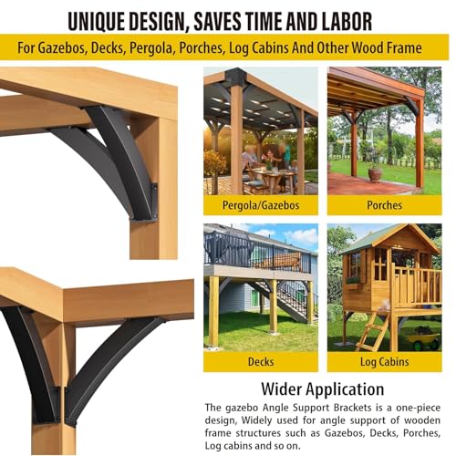 Soporte angular de arco a 45 grados para pérgolas, kit resistente de conectores para estructuras de madera: gazebos, casas de árbol, cabañas y patios (4 piezas) miniatura 5