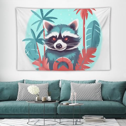 Tapisserie murale raton laveur vintage 150x230 cm pour deco de chambre