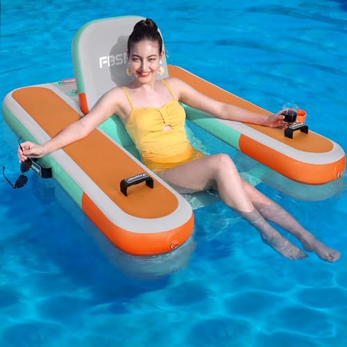 FBSPORT Inflatable Pool Float Lounger for Adults, Water Floating Chair Pool Float Raft with Cup Holder and Backrest for Swimming Pool, Lake, Party and Beach by FBSPORT - Used condition - US$124.49