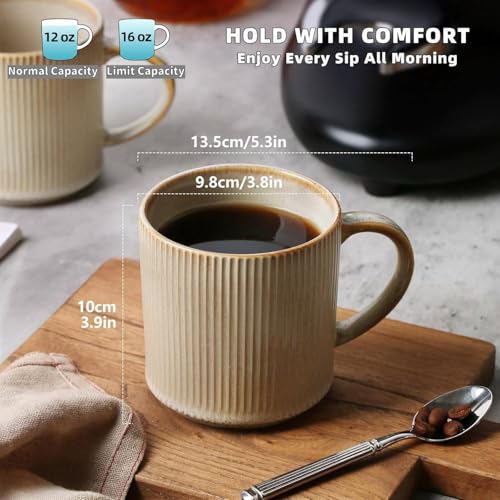 MONITO 16oz Rustic Ceramic Coffee Mugs Set of 4