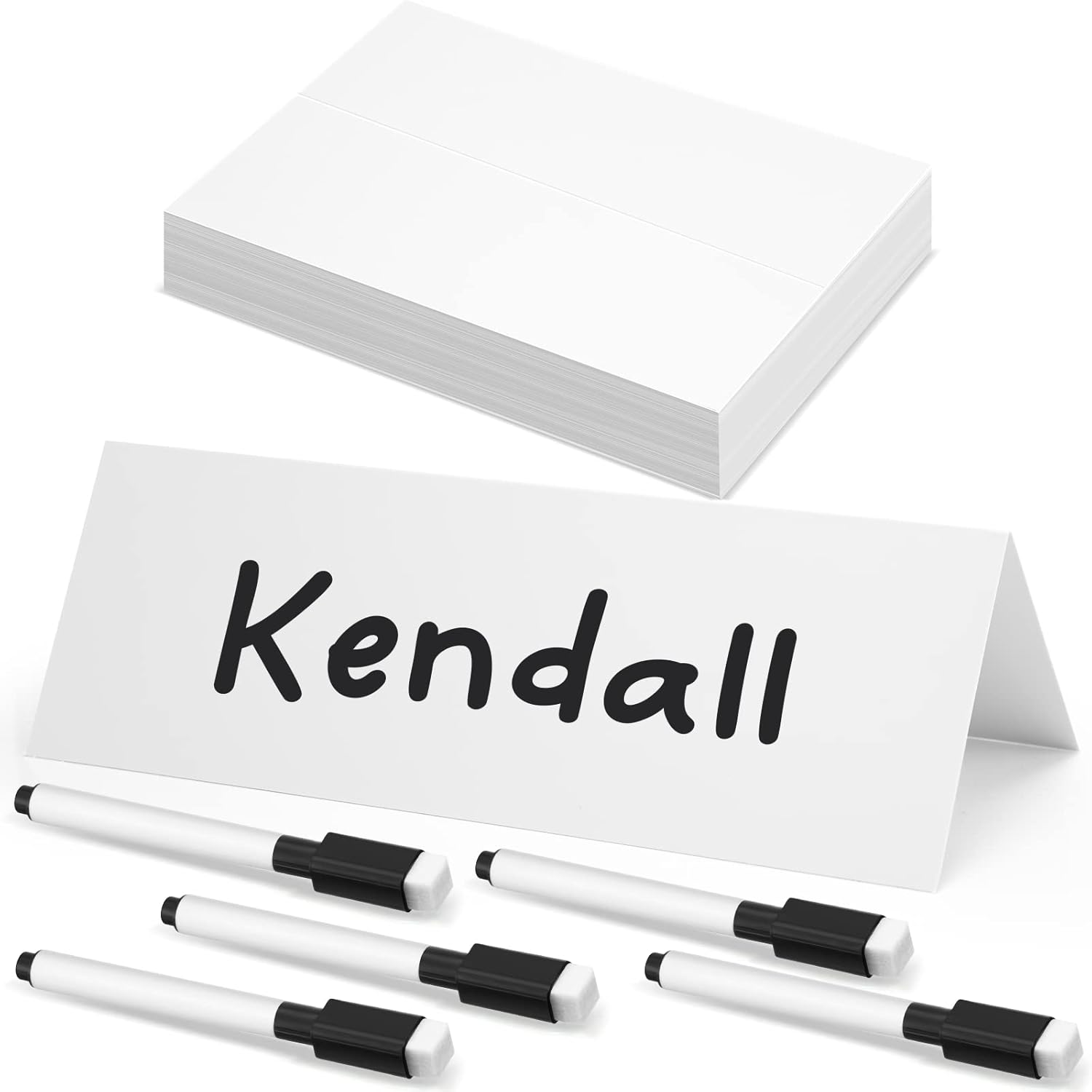 Seajan 100 Pcs Dry Erase Tent Cards 8.5 x 3 Reusable Name Cards White Table Name