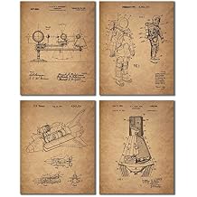 BigWig Prints Space Patent Wall Art - Vintage Space Posters, Aerospace Blueprint Decor, Art for Vintage Aesthetic Rooms, NASA Inspired Gifts - Unframed Set of 4 8x10