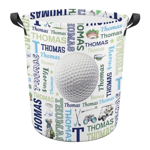 Golf Ball Laundry Basket,Custom Laundry Hamper with Name,Personalized Golf Ball Gifts for Boys Girls,Customize Collapsible Laundry Basket for Bedroom Bathroom,M-19.5