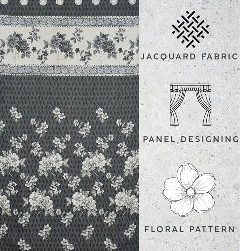 Image of Homefab India Jacquard Jute Curtains Room Darkening - Long Door 9 feet, Pack of 2 Curtain, Grey Floral