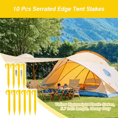 BRBASAP 10 estacas de plástico para tienda con bolsa, amarillas, resistentes para camping y uso exterior miniatura 5