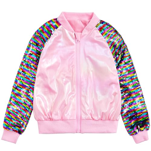 Girls Flip Sequin Jackets Kids Rainbow Sparkle Outwear Toddler Boys Glitter Sleeve Shiny Metallic Coat Birthday