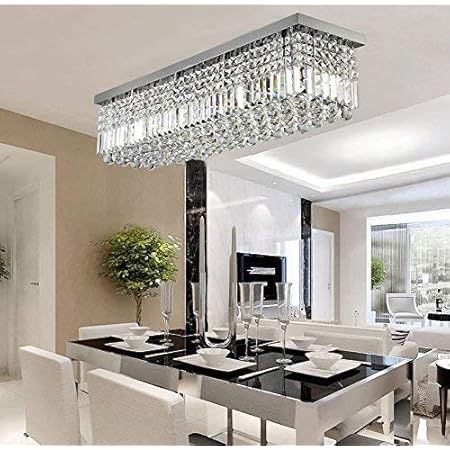 Siljoy Modern Rectangular Crystal Chandeliers Rain Drop Lighting Rectangle Flush Mount Ceiling Light Fixture For Dining Room Kitchen Island Length 120cm Amazon Co Uk Lighting