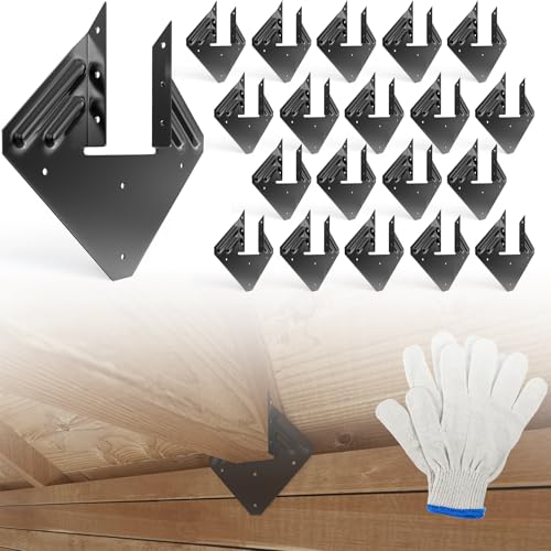 Image of 20pcs Hurricane Ties for Rafter, 14-Gauge Hurricane Straps Brackets Fit 2x4, 2x6 Truss to Rafter Connector, Hot Dip Galvanized Black Joist Hangers for Roofing Wood Timber, Hurricane Clips with Gloves