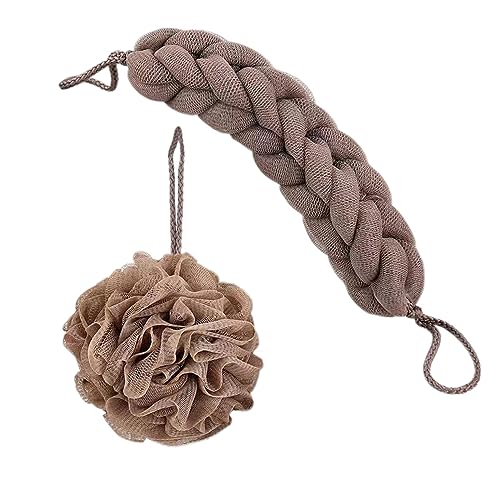 QIRUIRED Lot de 2 éponges de bain en luffa en maille ultra douce pour adultes, exfoliant et nettoyant le corps pour une utilisation sous la douche (marron)