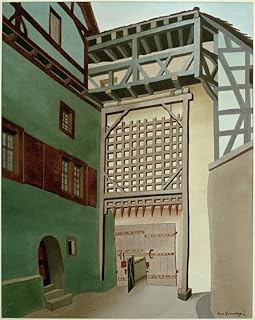 MockE Wall Art Print Canvas Prints Artwork Famous Harburg Castle Gate with Portcullis by Carl Grossberg for Hallway Decor 60x90cm