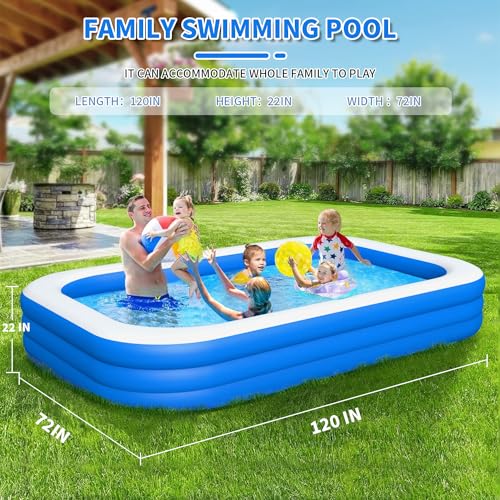 Inflatable Swimming Pool, Blow up Pool, above Ground Swimming Pool for Family, Pool for Kids, 120x 72 x 22 inch Full-Sized Inflatable Pool for Toddler for Outdoors, Backyard